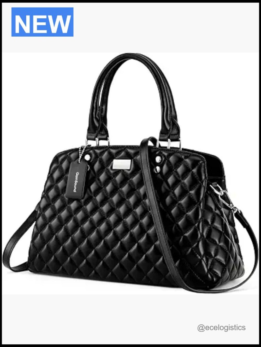 Quilted Vegan Leather Crossbody Satchel Bag with Top Handle
